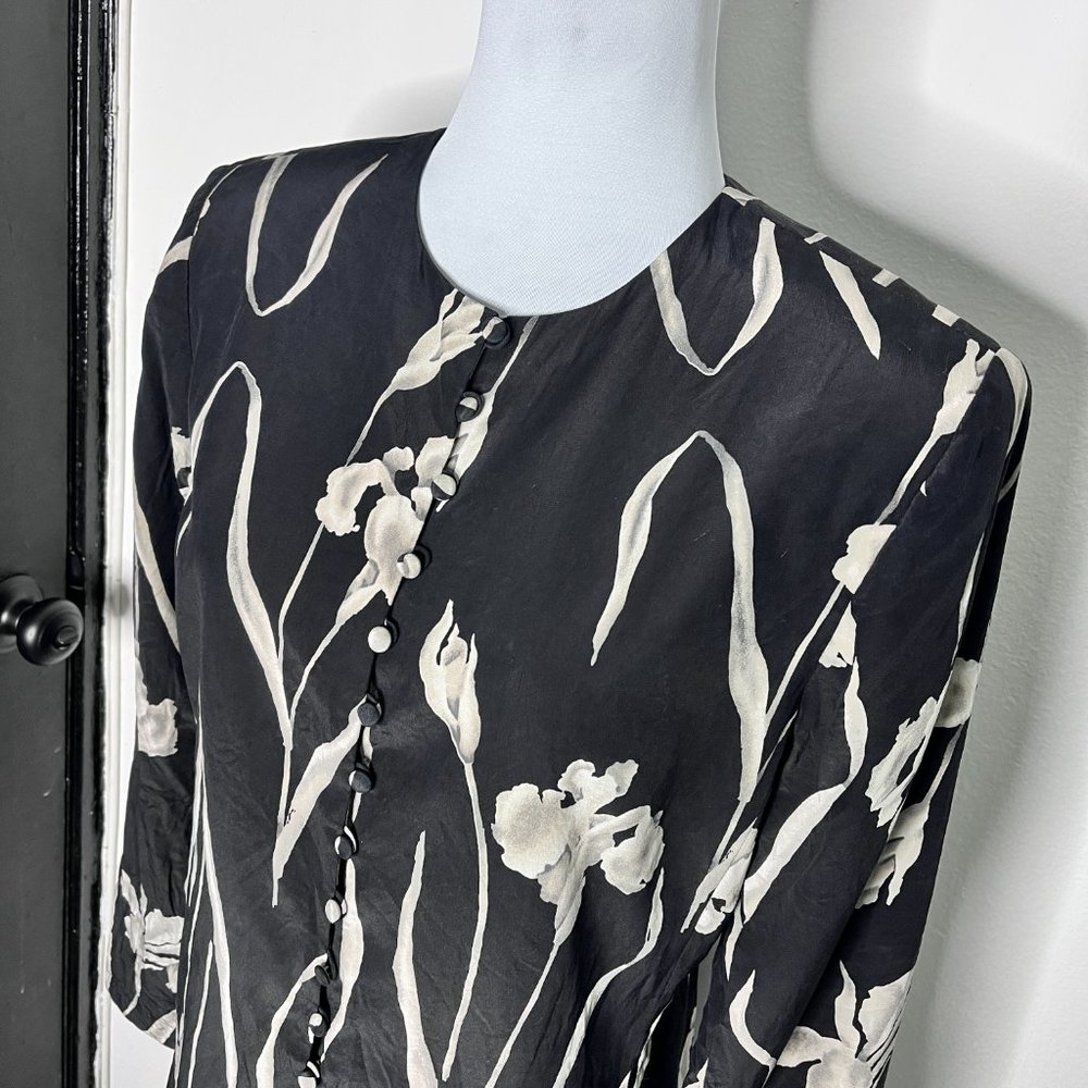 Rafaella Floral Print Black 100% Silk Blazer Size 6 - Picture 5 of 8